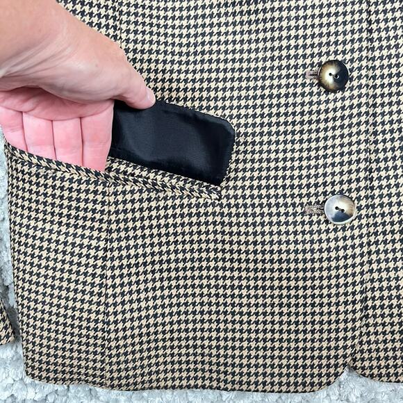 VTG Y2K Liz Claiborne Tan Black Houndstooth Wool Blazer Sz 12 Academia Business - Picture 5 of 13